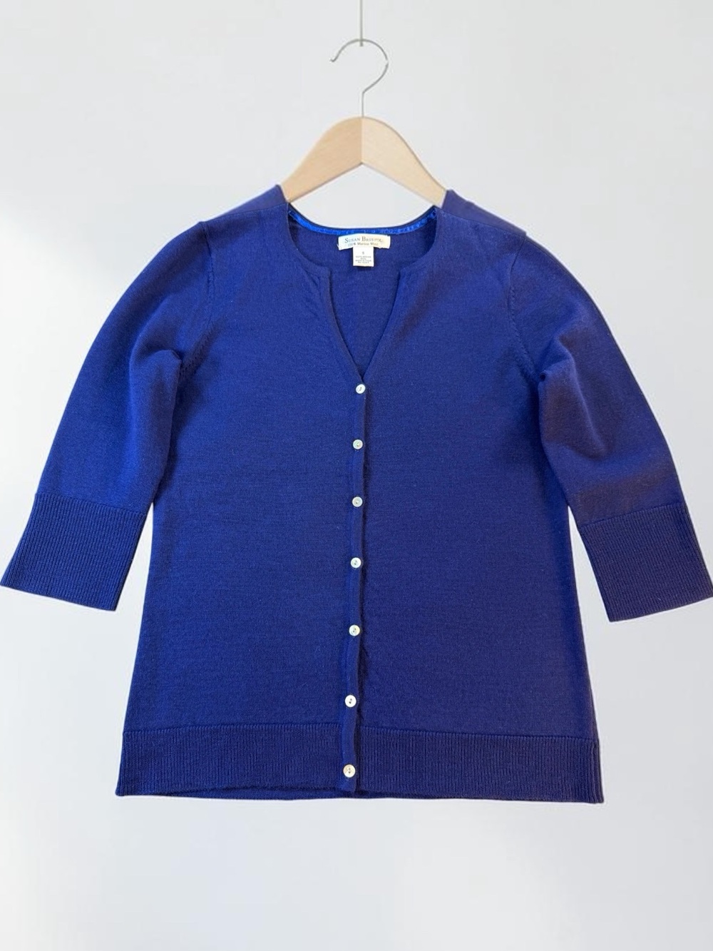 Susan Bristol Royal Blue Merino Wool V-Neck Cardigan